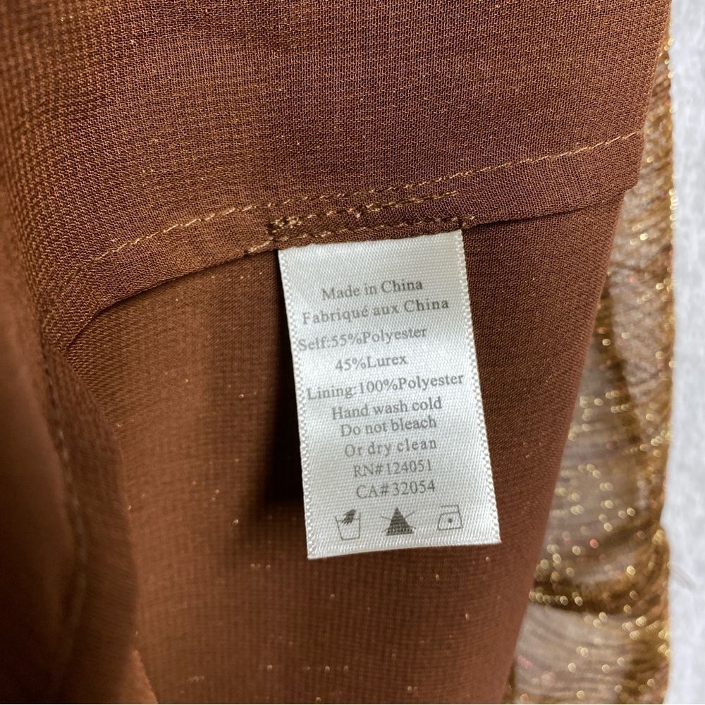 The Odells Shimmer Loretta Long Sleeve Tiered Open Back Keyhole Sz XL Brown - Picture 11 of 11